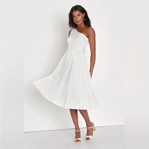 - Lulus White Satin Jacquard Midi Dress